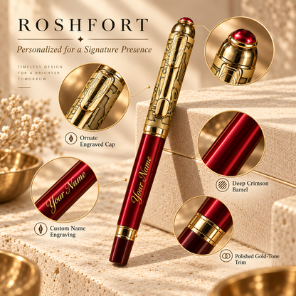 ROSHFORT Crimson Regal Signature Roller Pen - Personalised with Your Name | Deep Crimson, Gold Detailing