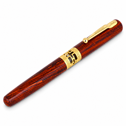 ROSHFORT rosewood signature roller pen with gold carved band and ROSHFORT engraved gold clip