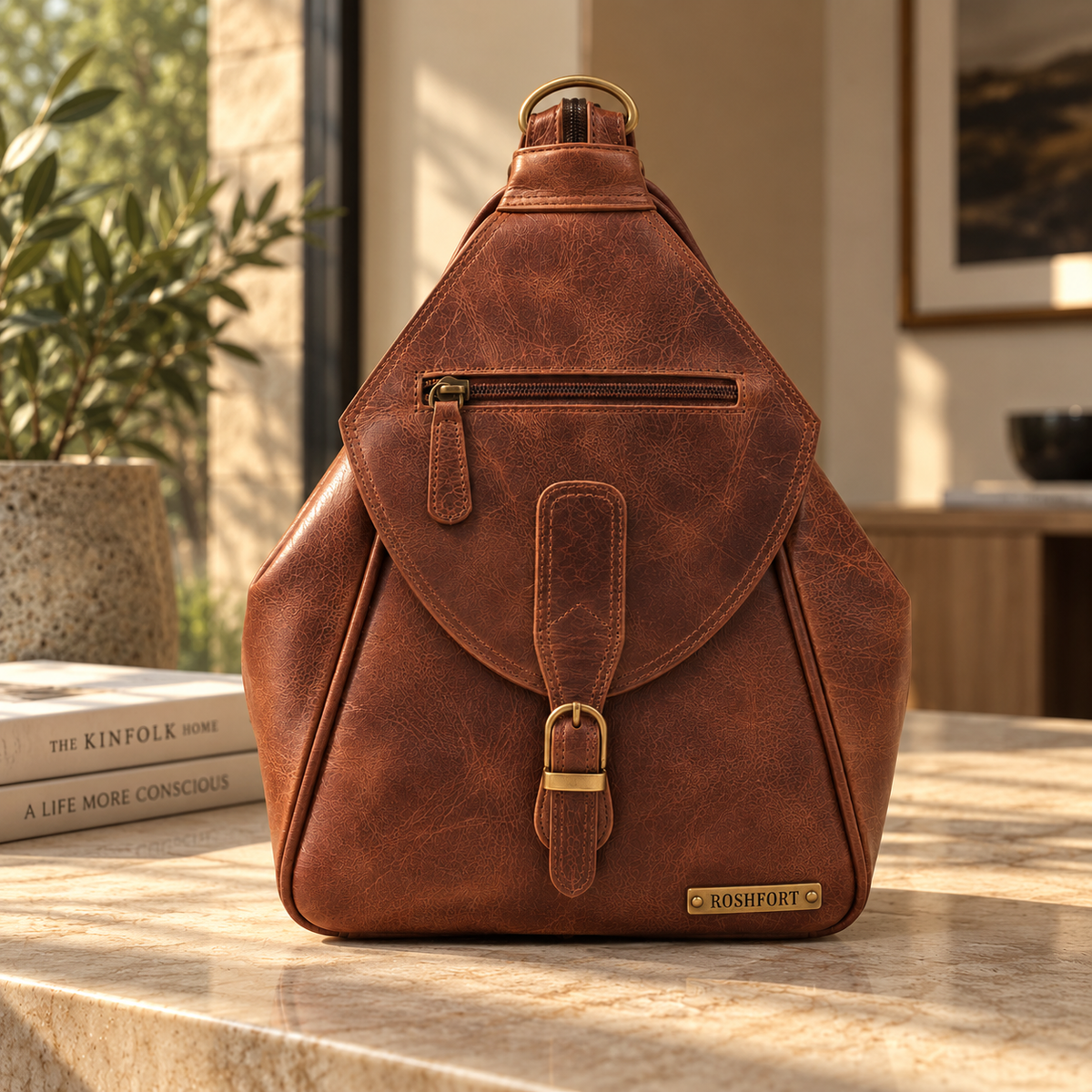 ROSHFORT Men & Women Activa Sling Backpack | Genuine Crunch Leather