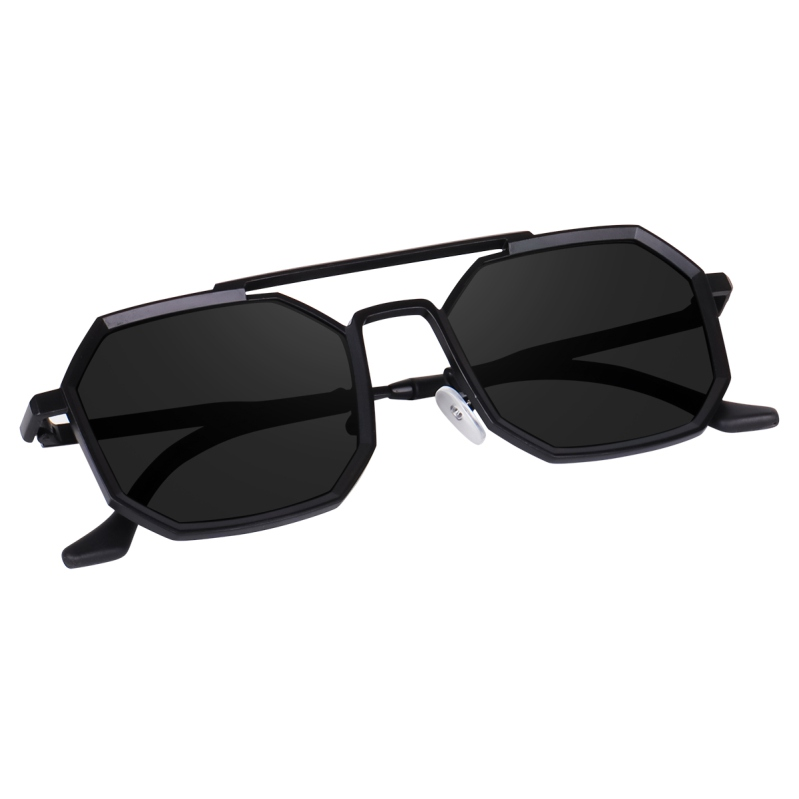 ROSHFORT Noir Hexa sunglasses, angled close view showing the nose pads