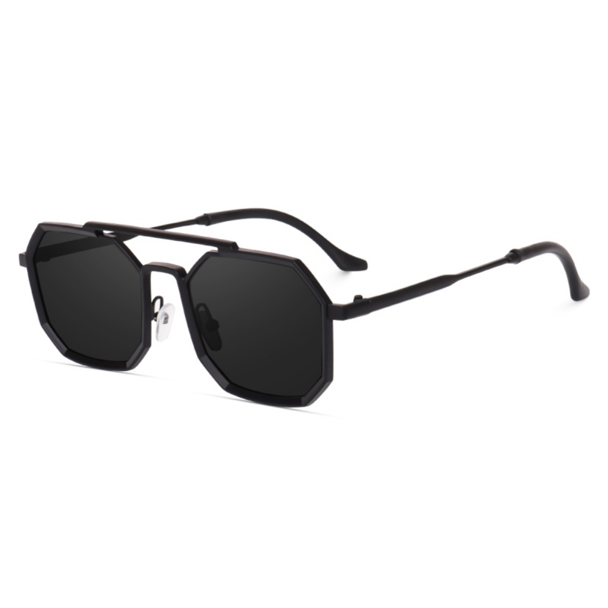 ROSHFORT Noir Hexa black hexagon sunglasses, three quarter view