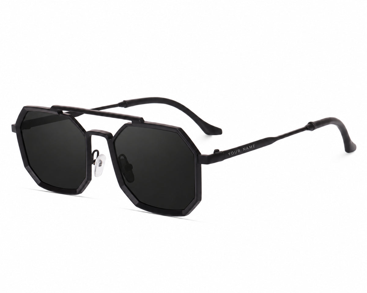 ROSHFORT Noir Hexa personalised sunglasses with your name engraved on the temple