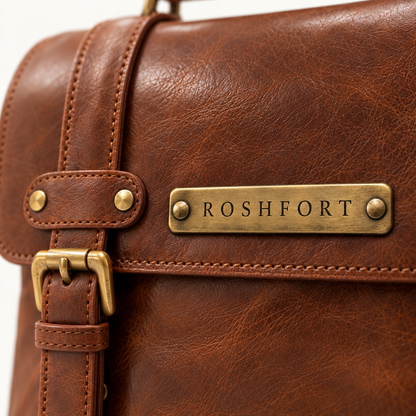 ROSHFORT brass name plate on the flap