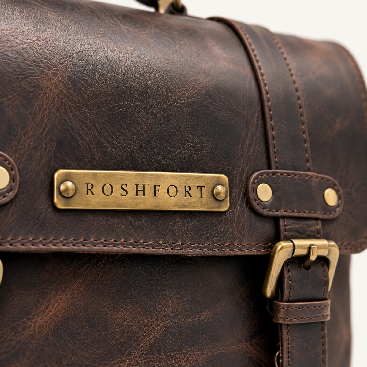 ROSHFORT brass name plate on the flap