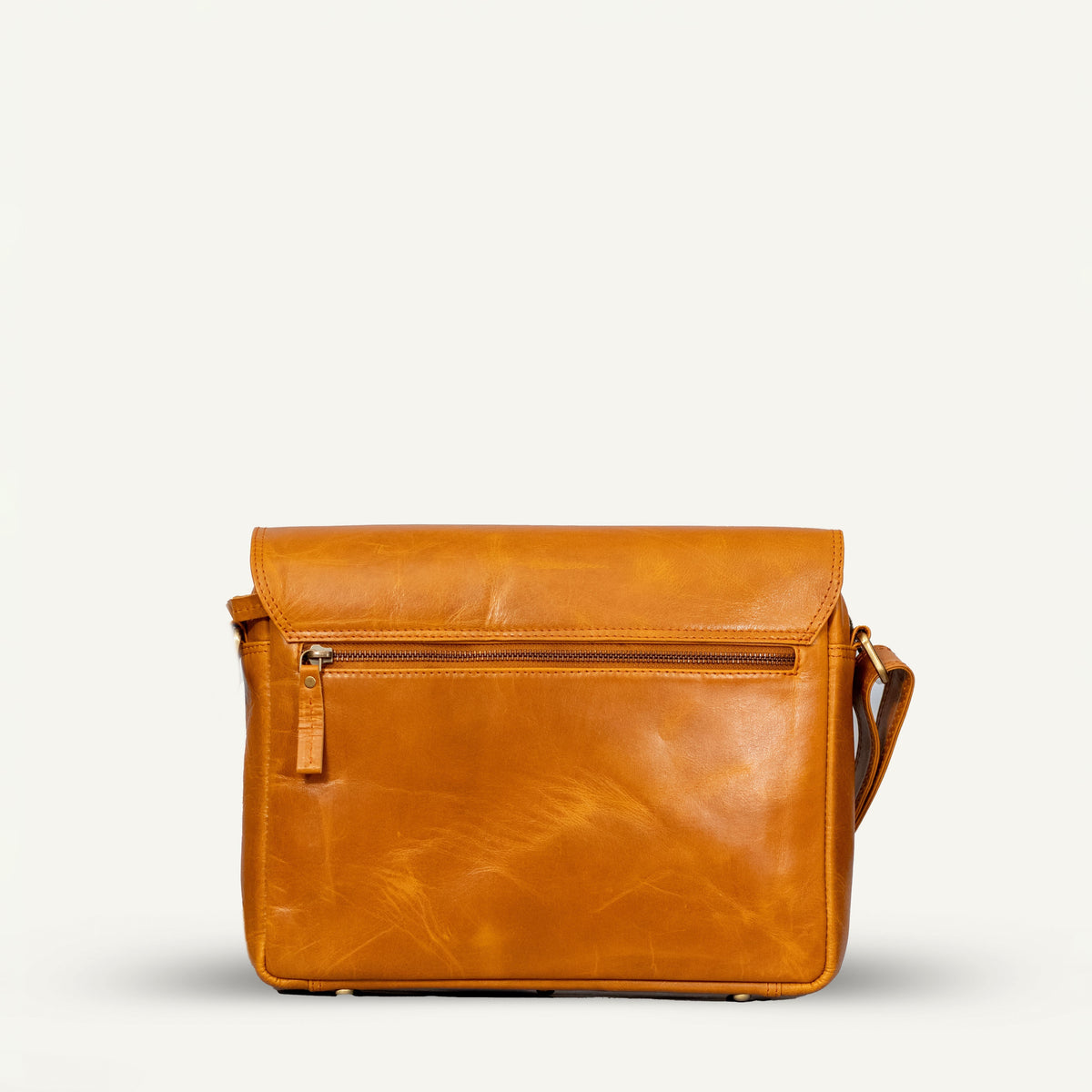 ROSHFORT Vince Cort Tan Personalised Leather Flap Messenger Bag