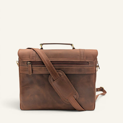 Back of the Italic Mont cognac satchel with zipped pocket