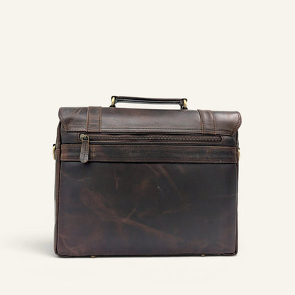 Back of the Italic Mont espresso satchel with zipped pocket