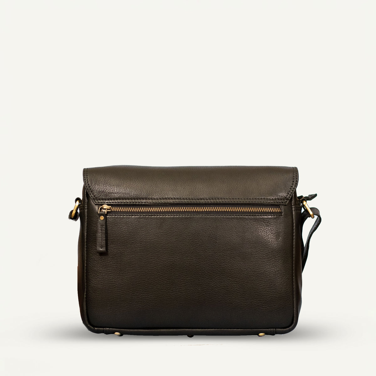 ROSHFORT Vince Cort Black Leather Flap Messenger Bag