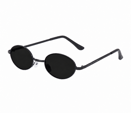ROSHFORT Noir Oval sunglasses with the ROSHFORT name laser engraved on the temple