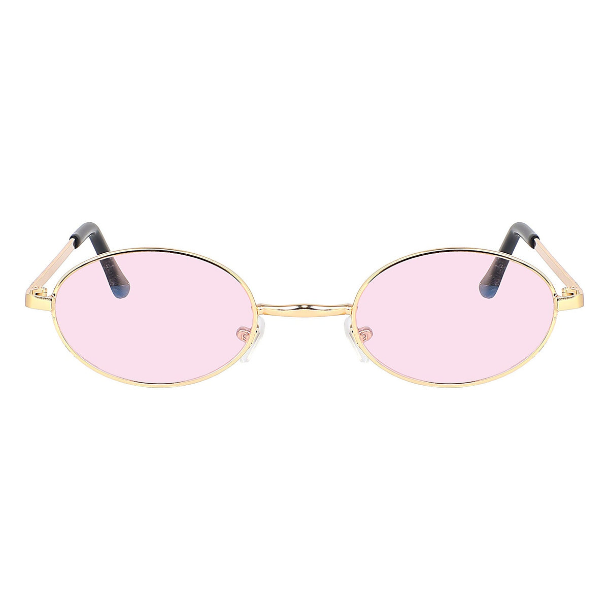 ROSHFORT Noir Oval gold sunglasses with pink tinted lenses, front view