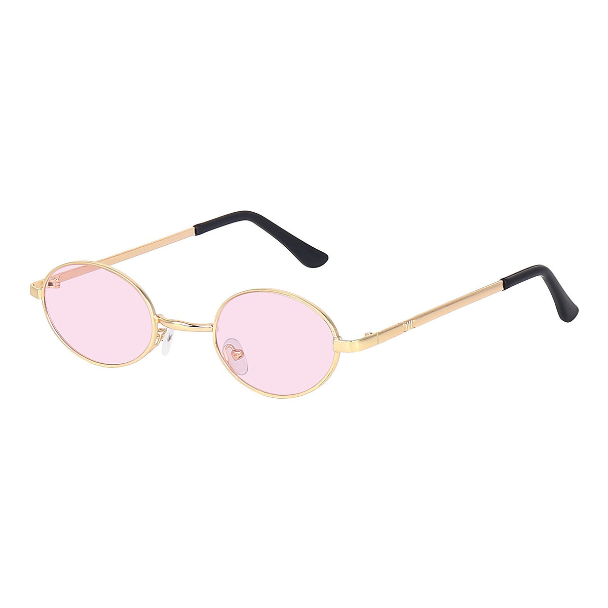 Gold oval sunglasses side profile with black temple tips