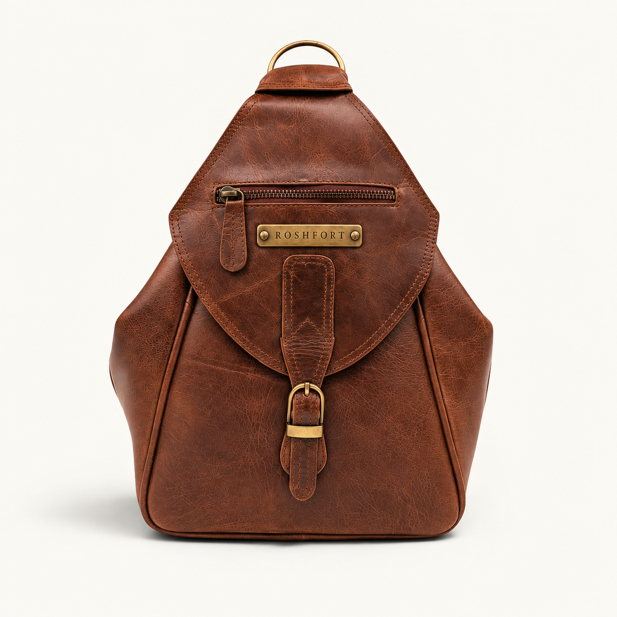 ROSHFORT Mount Tail Chestnut Convertible Leather Sling Backpack