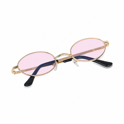 ROSHFORT Noir Oval gold sunglasses with YOUR NAME laser-engraved on one temple and ROSHFORT on the other