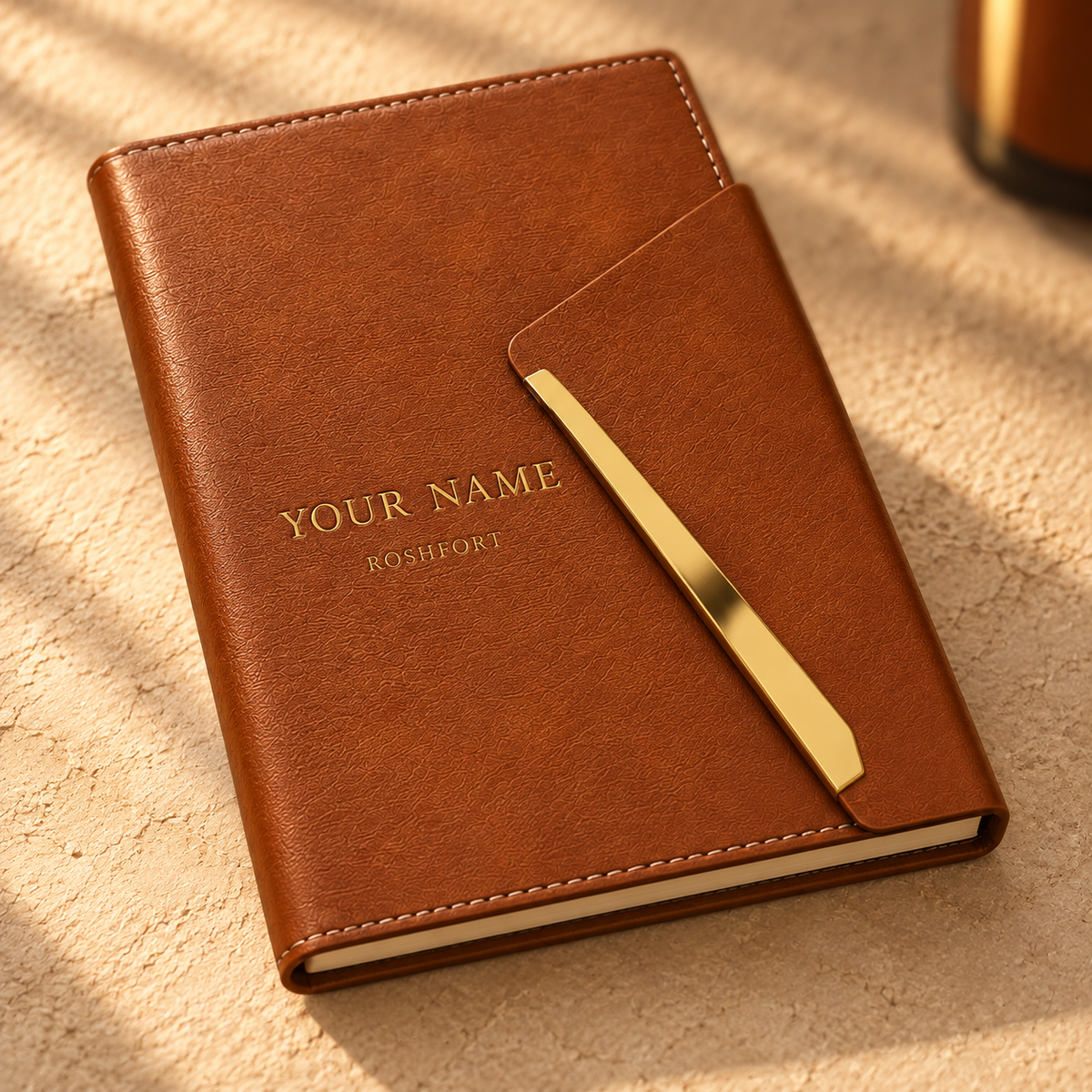 Leather diary engraved with your name in gold
