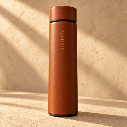 Insulated cognac leather-wrapped bottle