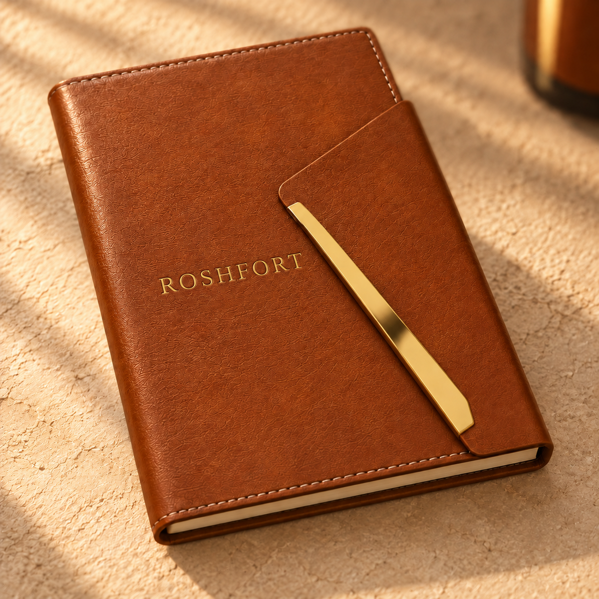 ROSHFORT engraved into the leather diary cover