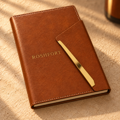ROSHFORT engraved into the leather diary cover