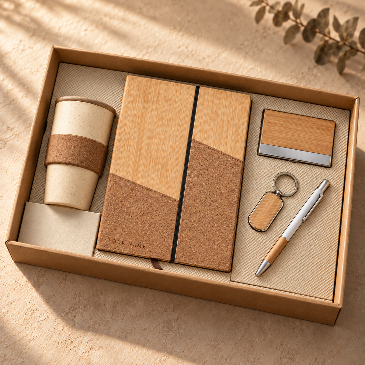 ROSHFORT Personalised Cork & Bamboo Five-Piece Gift Set | Your Name Burned into the Cork