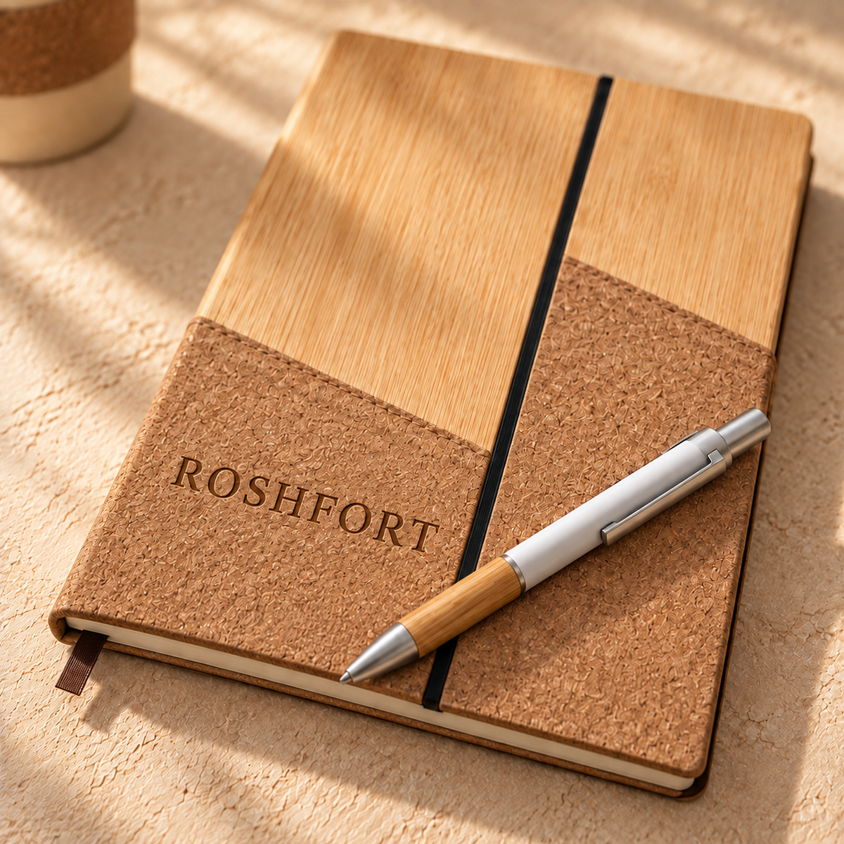 ROSHFORT Personalised Cork & Bamboo Five-Piece Gift Set | Your Name Burned into the Cork