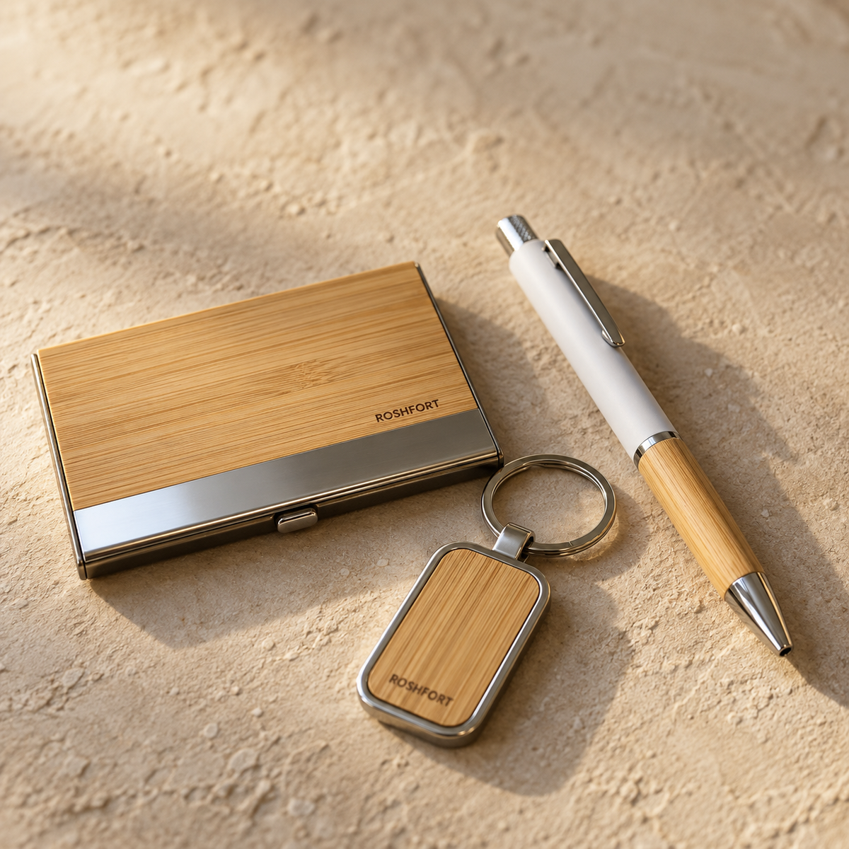 ROSHFORT Personalised Cork & Bamboo Five-Piece Gift Set | Your Name Burned into the Cork