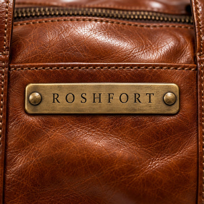 Close-up of the brass plate on the Amsterdam duffle - this is where your name is engraved