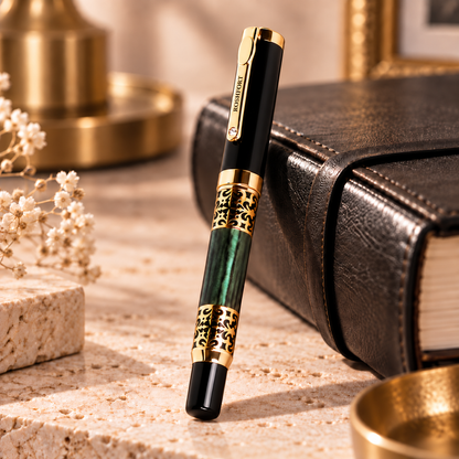 ROSHFORT Emerald Green Fountain Signature Pen - Metal - closed pen view 5