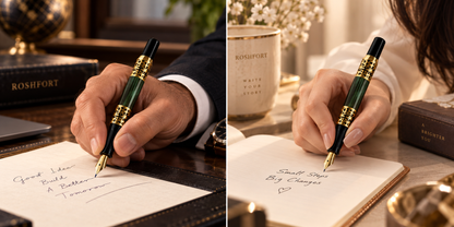 ROSHFORT Emerald Green Fountain Signature Pen - Metal - in-hand writing view 10